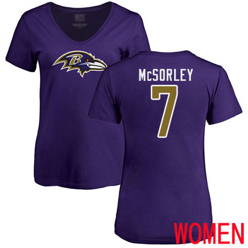Baltimore Ravens Purple Women Trace McSorley Name and Number Logo NFL Football #7 T Shirt